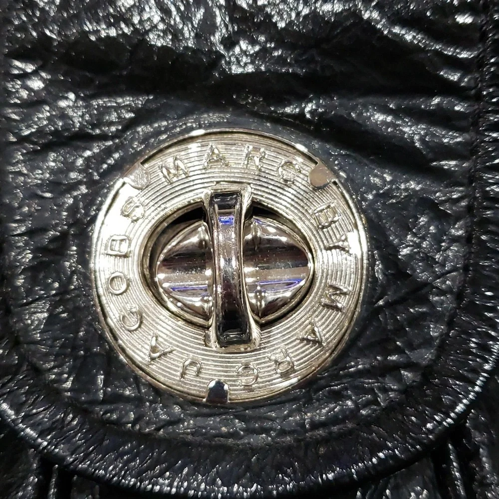 Marc By Marc Jacobs Silver and Black Slouch Hobo Leather Bag